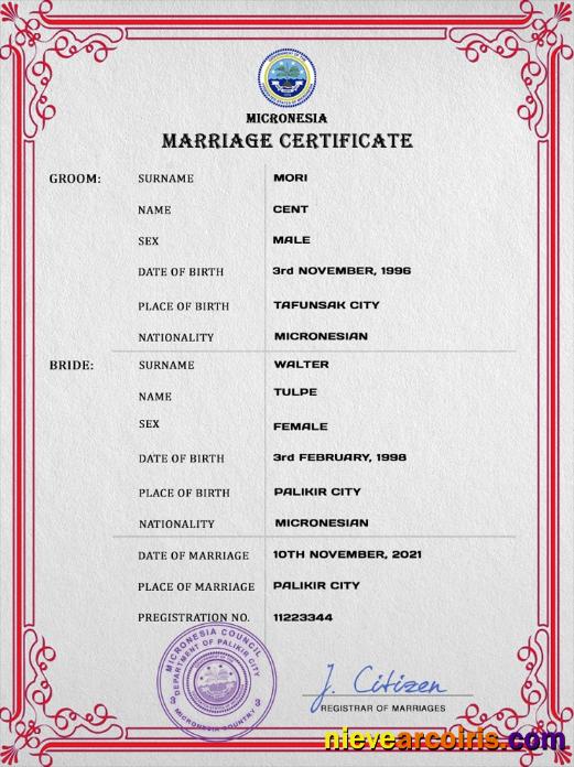 Micronesia marriage certificate